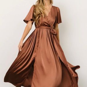 Baltic Born Sicily Brown Satin Maxi Dress